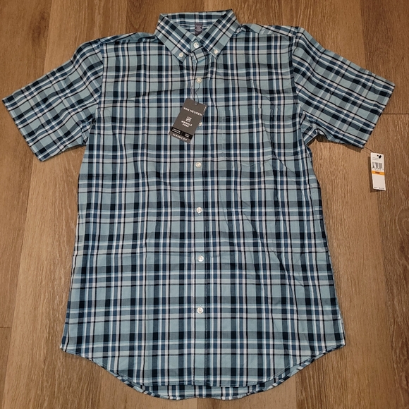 Van Heussen Shirt Button Down Shirt Men Small 14-14.5 New Blue Wrinkle Free - Picture 1 of 6